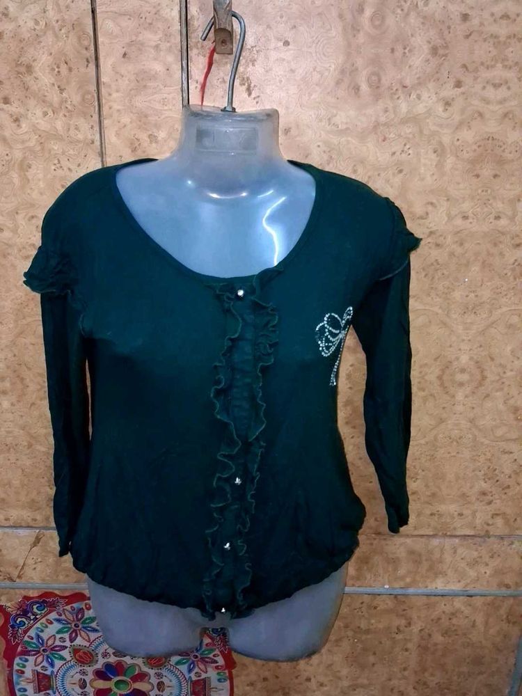 Chic Ruffled Dark Green Top