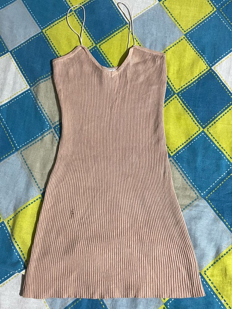 Ribbed Spaghetti Strap Mini Dress