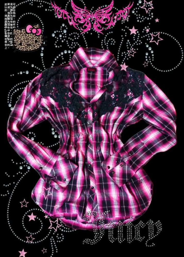 Y2K/goth Pink Plaid Button-Up shirt