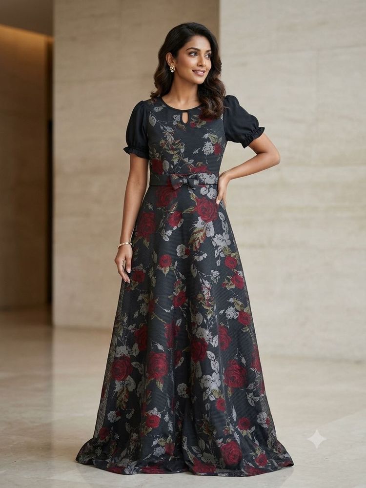Floral Print Maxi Dress with Bow