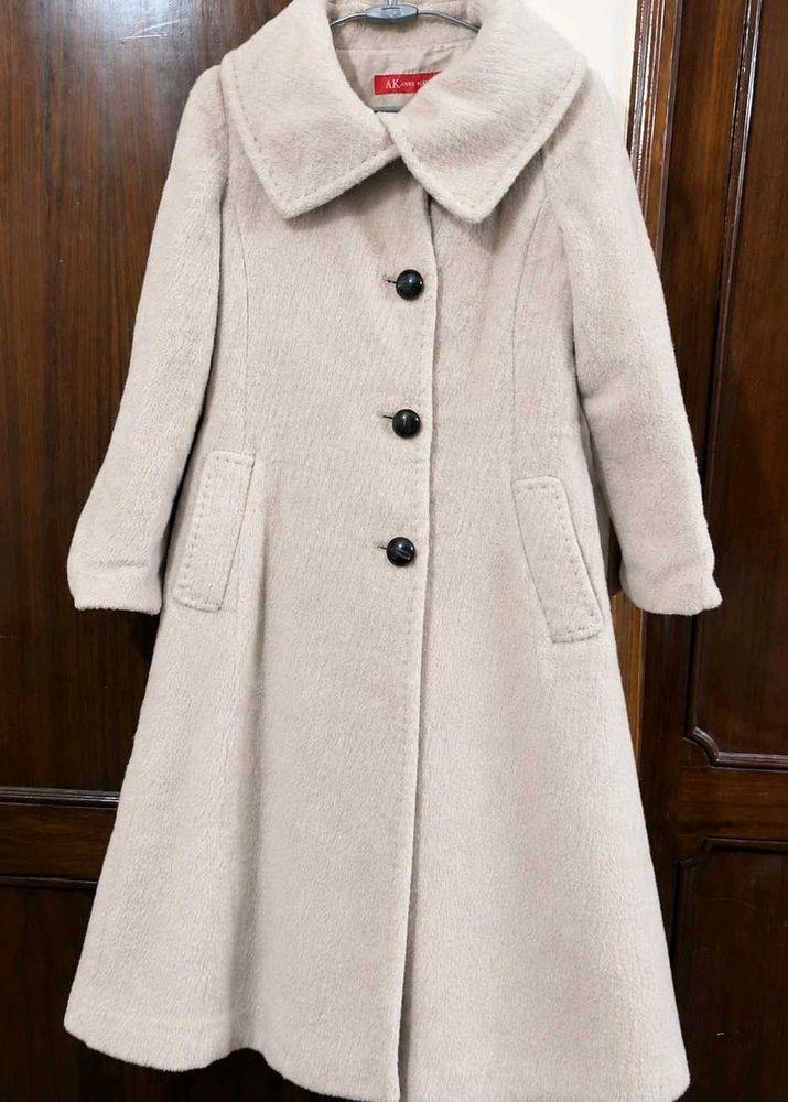 Elegant Beige Faux Fur Blend Coat