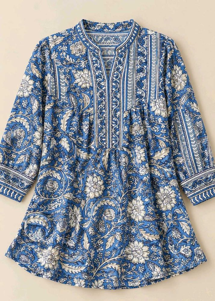 Blue Floral Print Kurta
