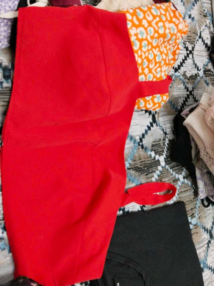 Red Kurta Set with Printed Sleeves