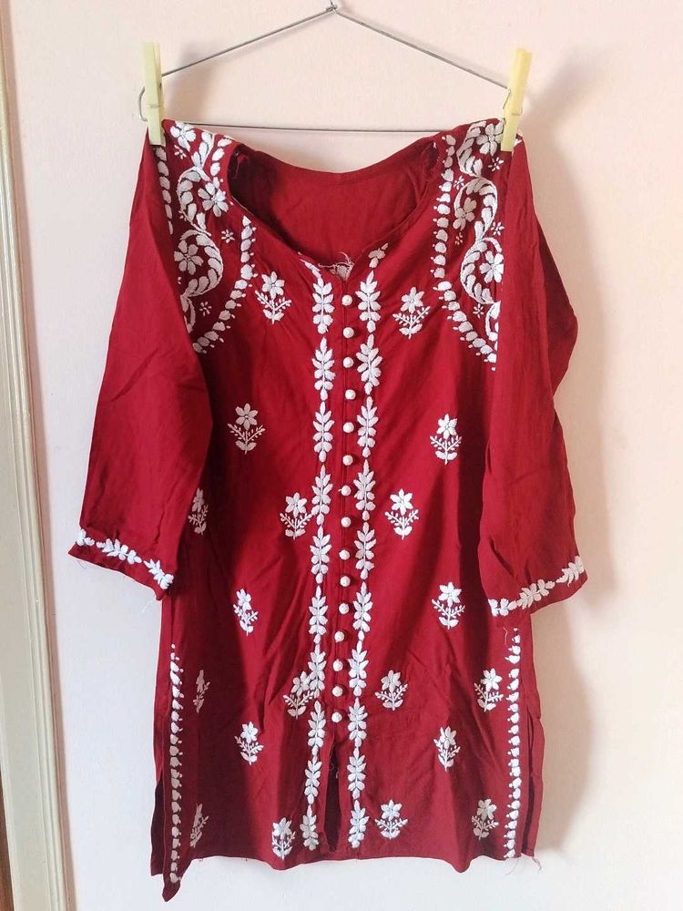 Elegant maroon chikankari work kurta