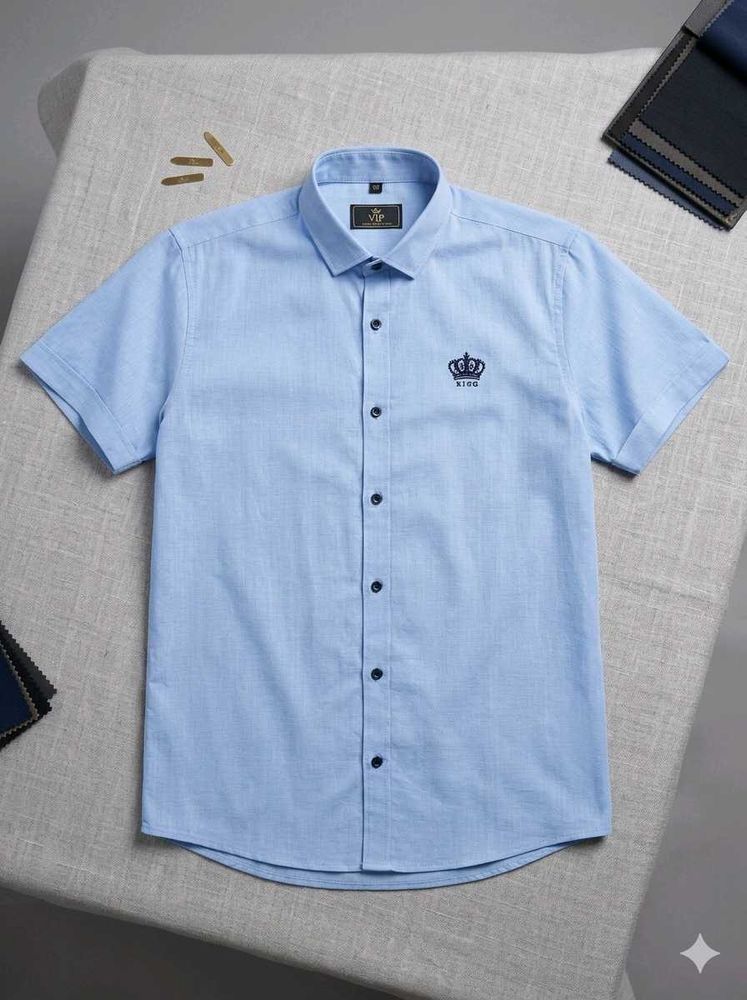 Light Blue Short Sleeve Shirt with Crown Logo