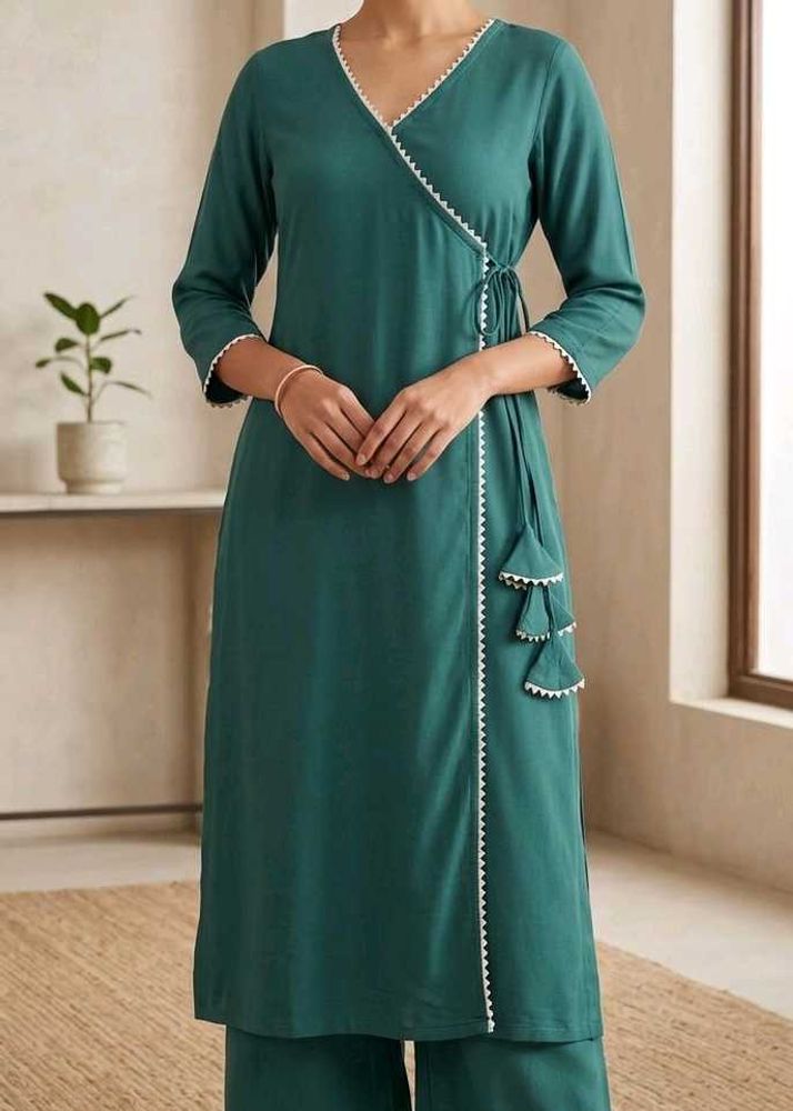 Elegant Teal Wrap Kurta with Tassel Detail