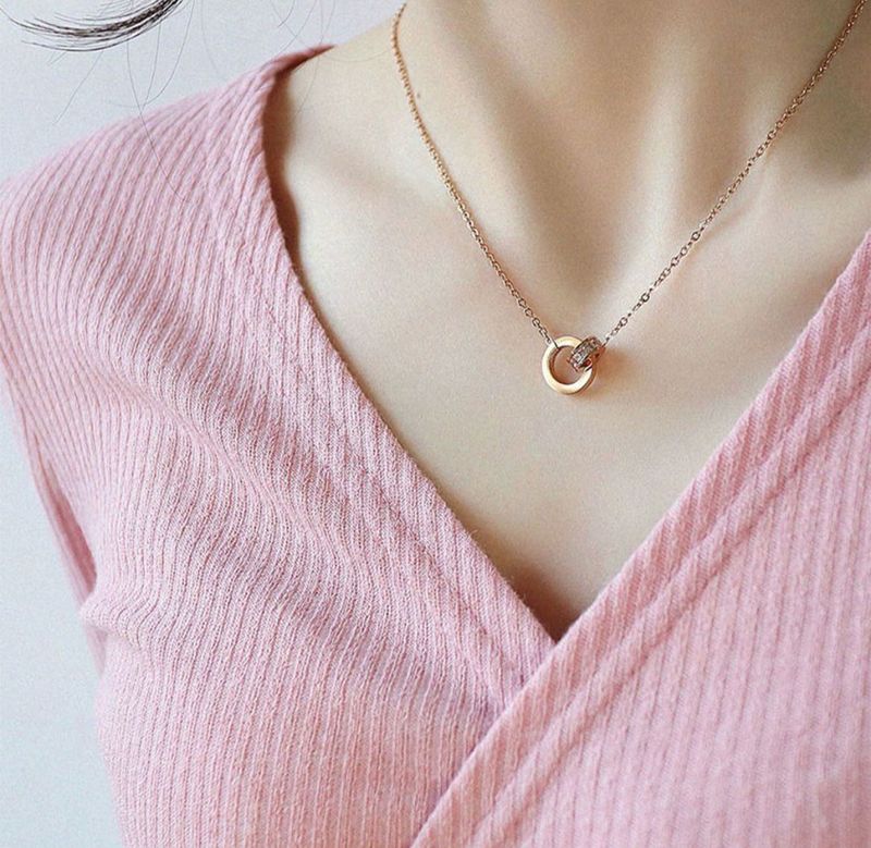 SWASHAA Rose Gold Double Ring Necklace