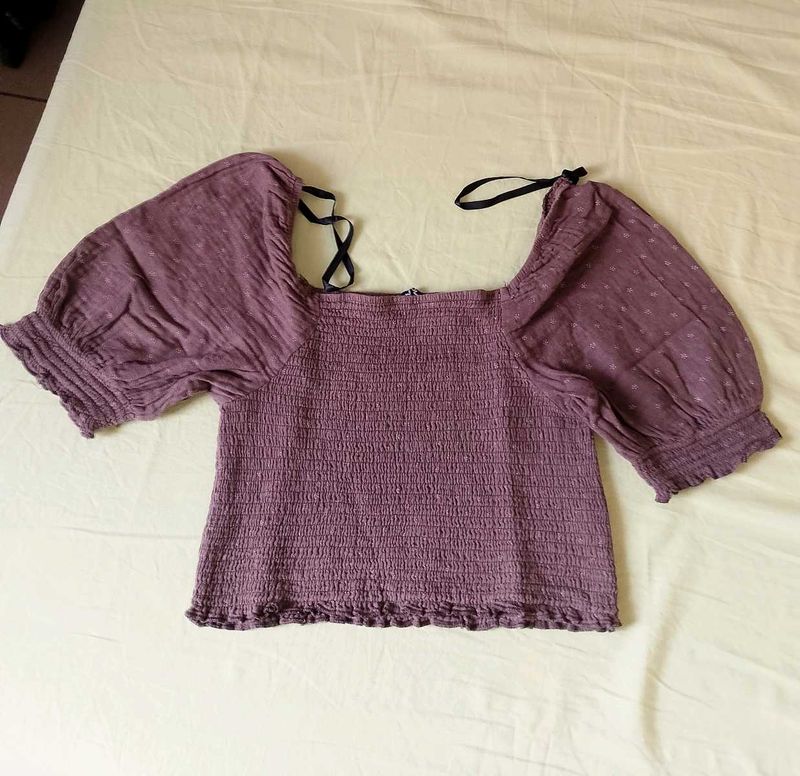 Westside Smocked Puff Sleeve Square Neck Top