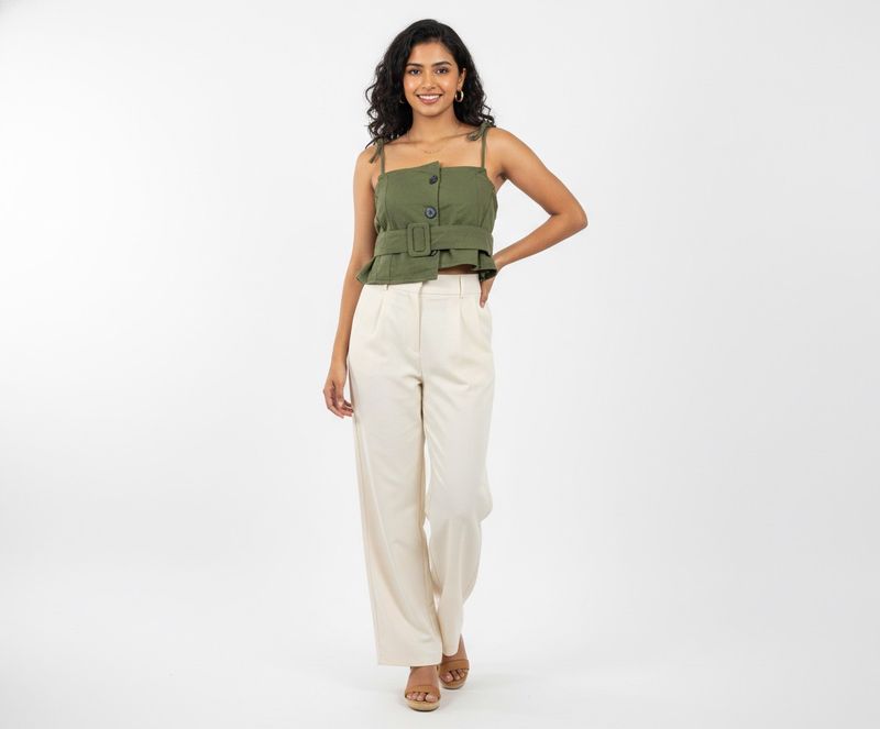 Olive Green Belted Crop Top