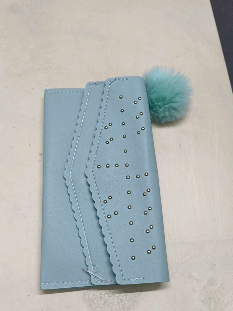 Cute Blue Wallet with Pom Po