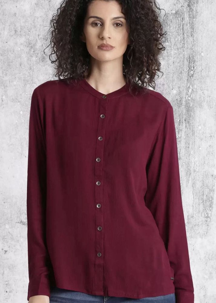 Women Burgundy Solid Casual Shirt - XL