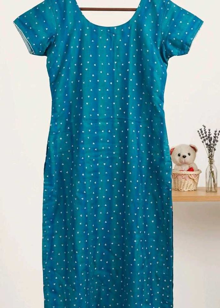 Blue Kurta with White Polka Dots