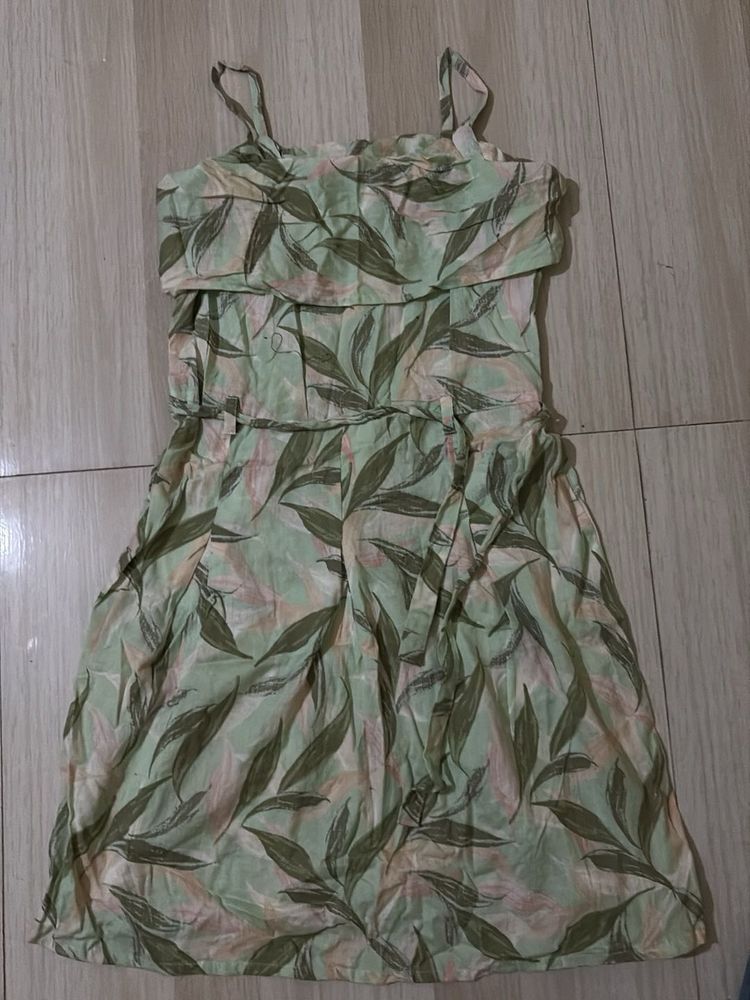 Leaf Print Strappy Summer Dress
