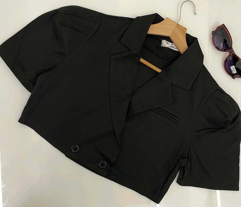 Black Cropped Blazer Top