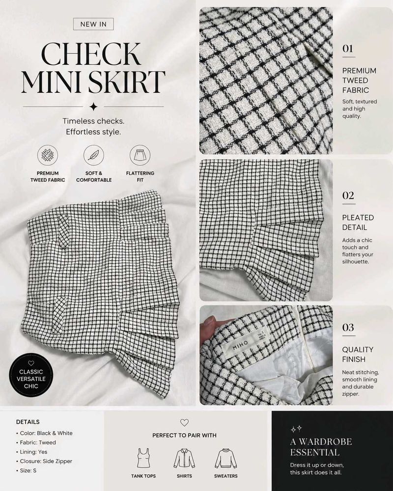 Check Mini Skirt - Tweed Fabric