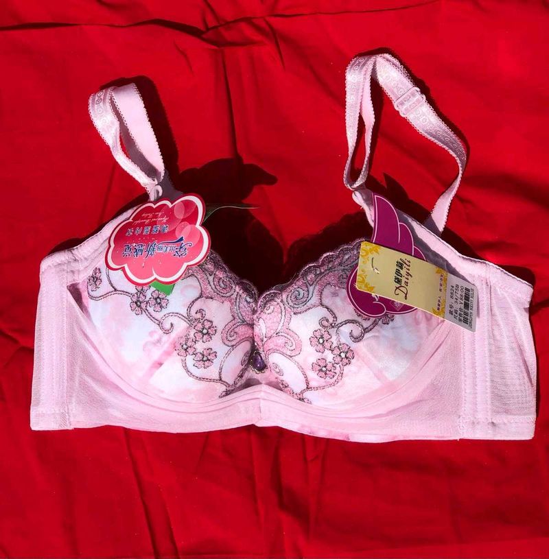 Pink Lace Floral Bra