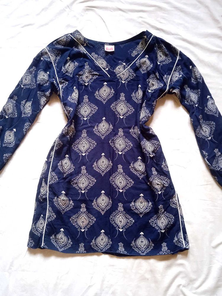 Navy Blue Printed Kurta