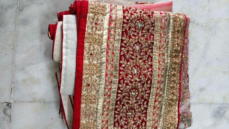 Embroidered Red &amp; Gold saari