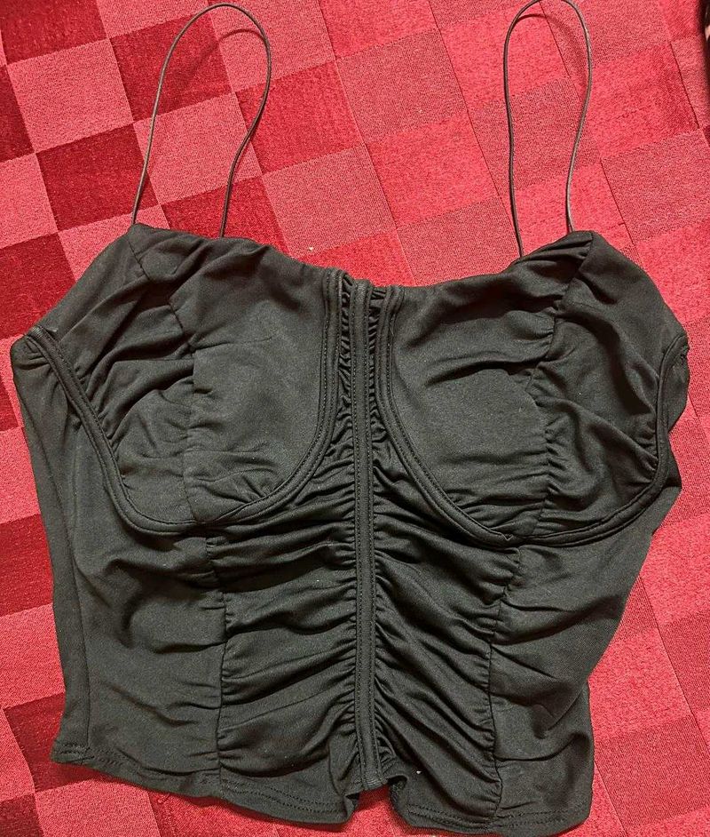 Chic Black Ruched Bustier Top