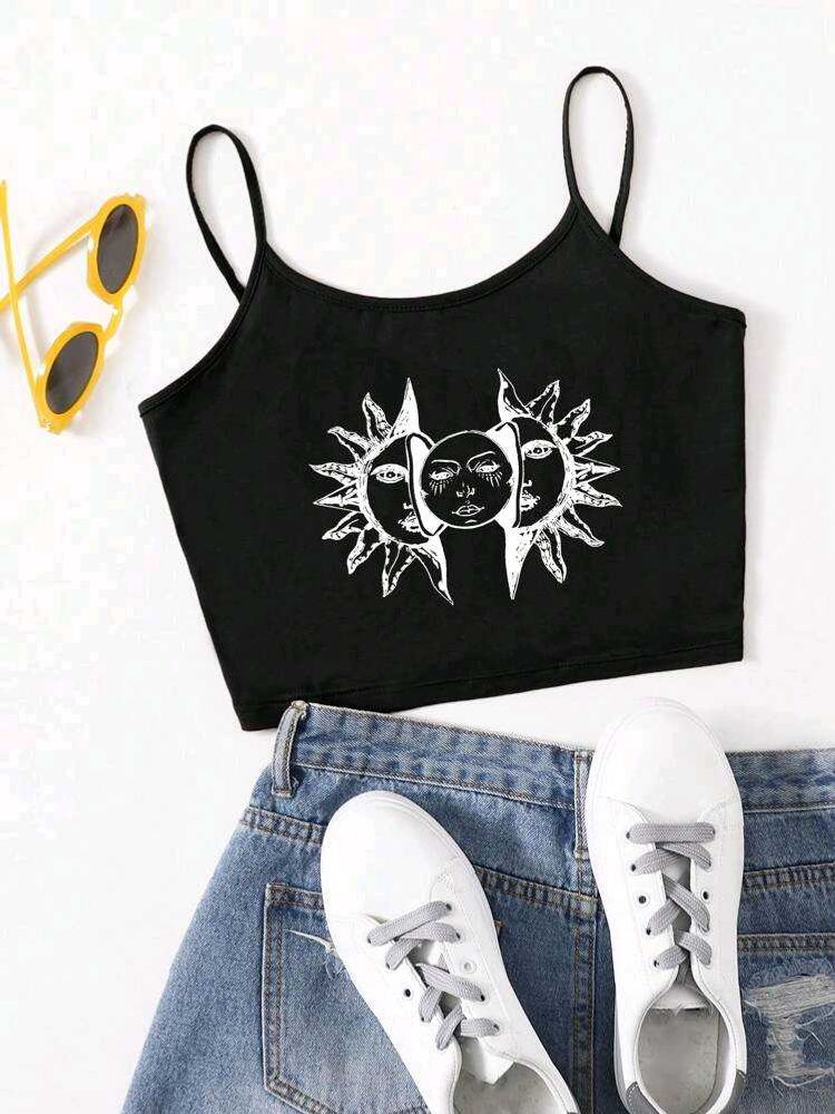 Black Celestial Graphic Crop Top