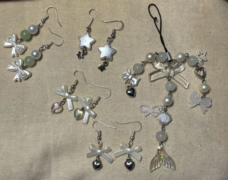 Cute Bow &amp; Heart Dangle Earrings Set