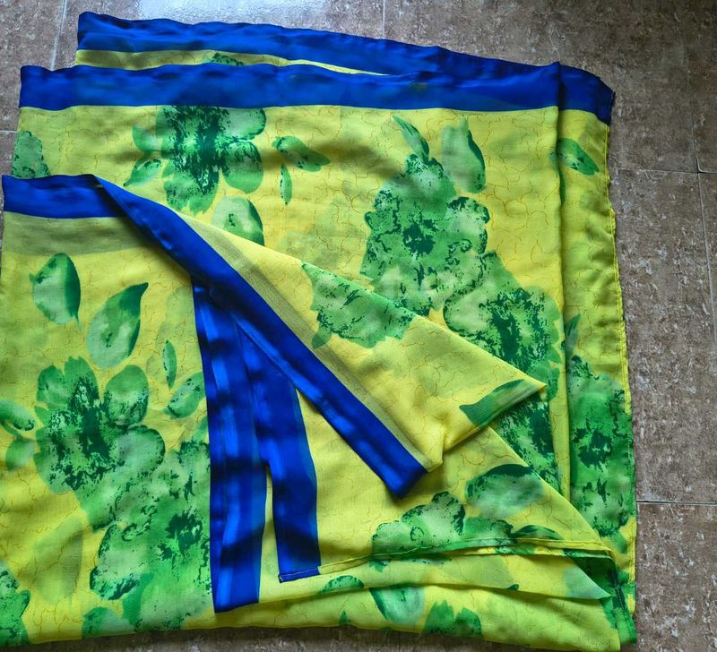 Yellow Floral Print Saree