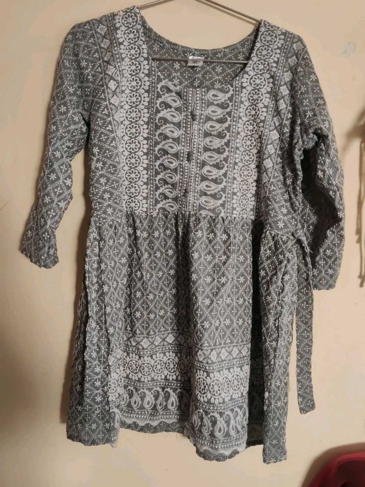 Grey Embroidered Kurta