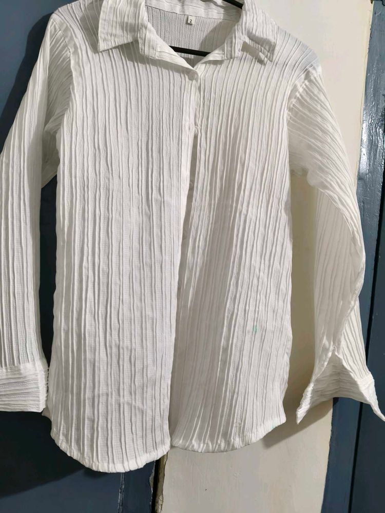 White Textured Button-Up Shirt