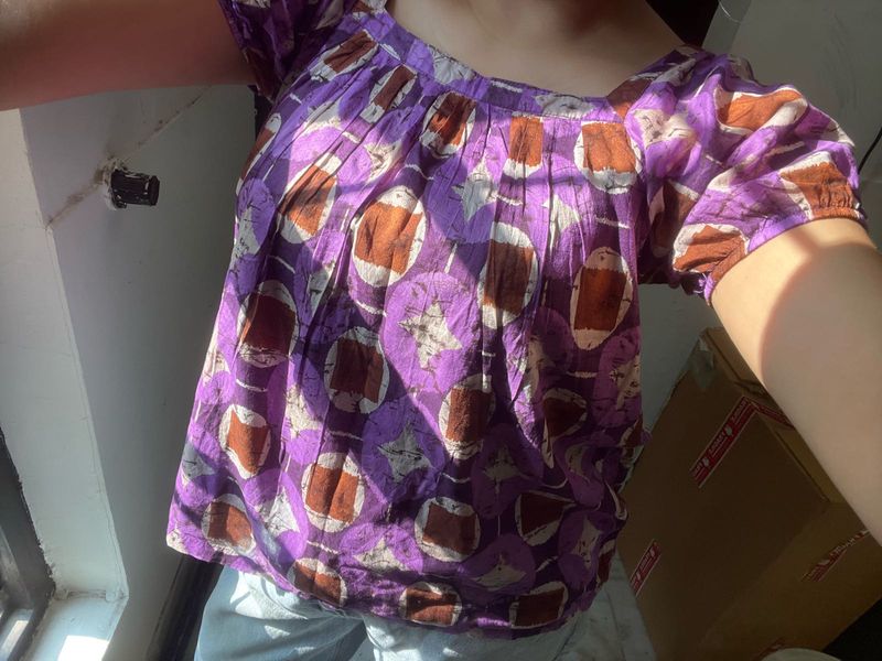 Etam French Vintage Purple Printed Square Neck Puf