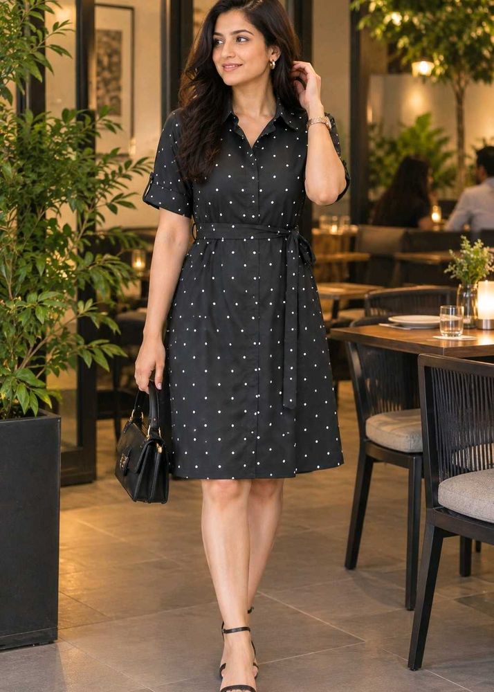 Chic Black Polka Dot Shirt Dress