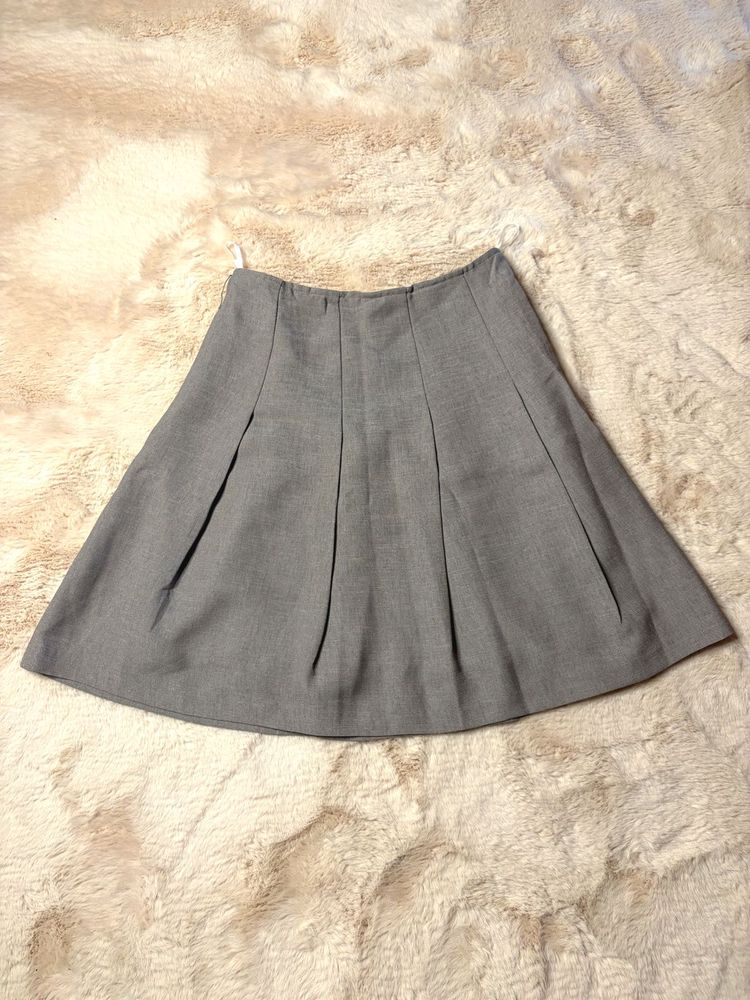 Pleated Grey A-Line Skirt