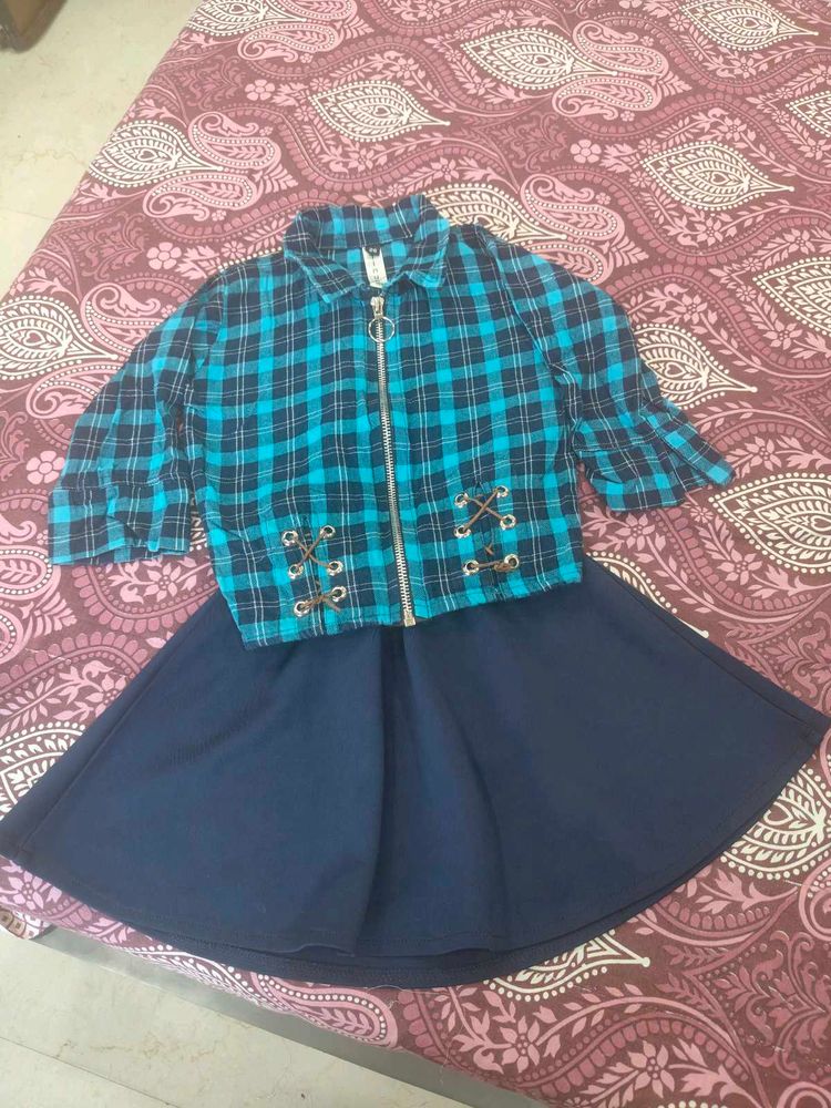 Blue Zipper Top With Skirt
