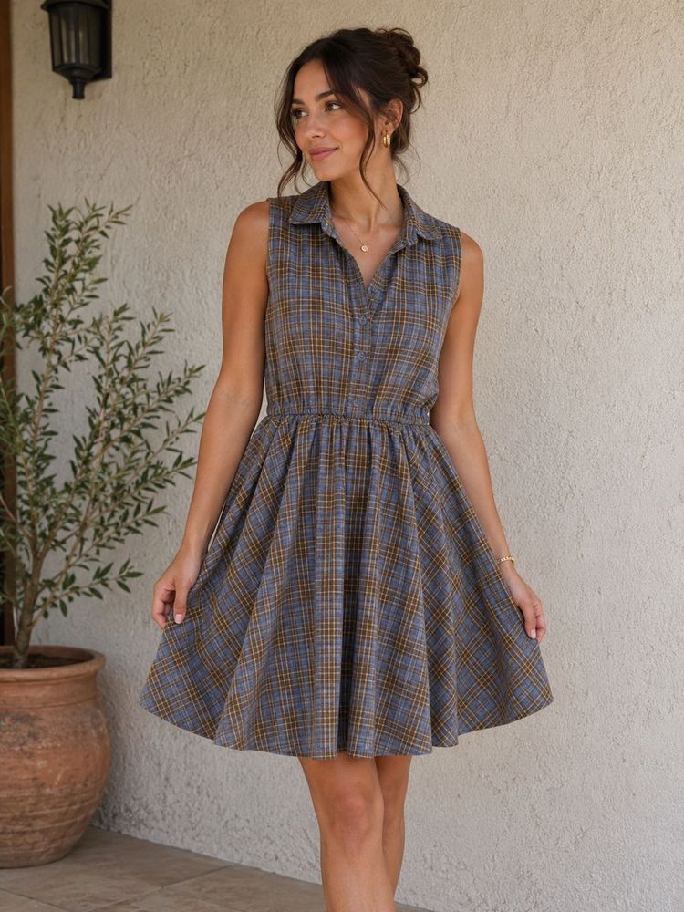 Cute Check Pattern Mini Dress