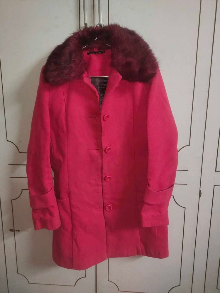 magenta Fur Collar Coat