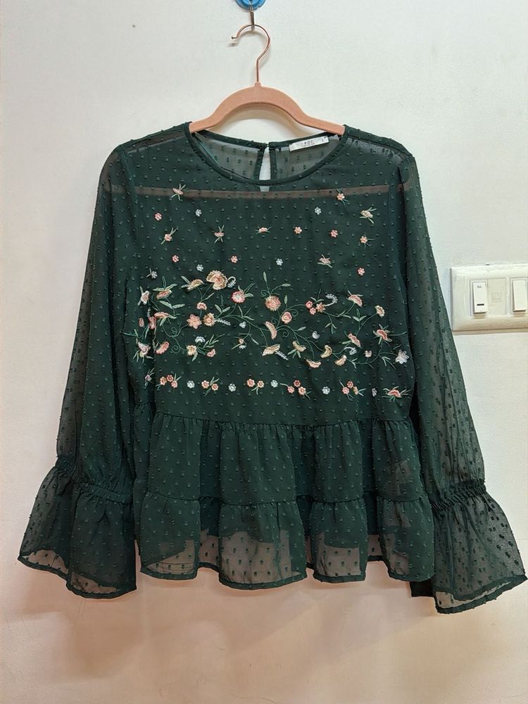 Embroidered Flared Sleeve Blouse