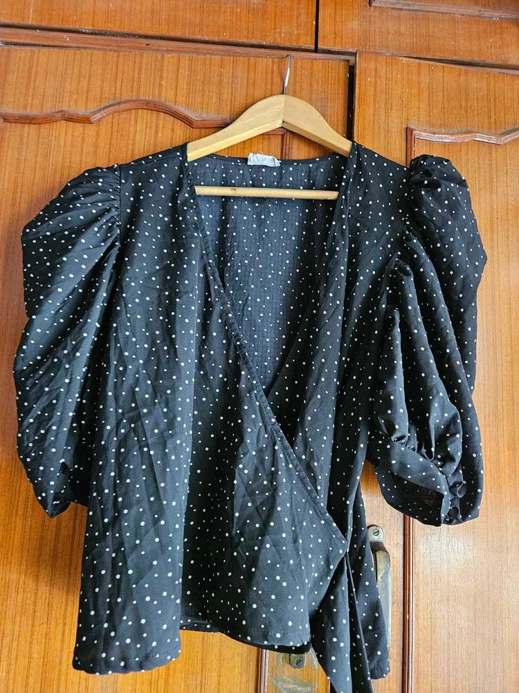 Polka Dot Wrap Top