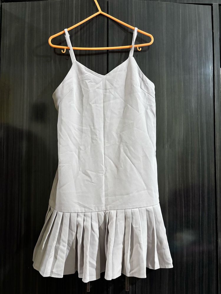 Light Grey Pleated Hem Dress