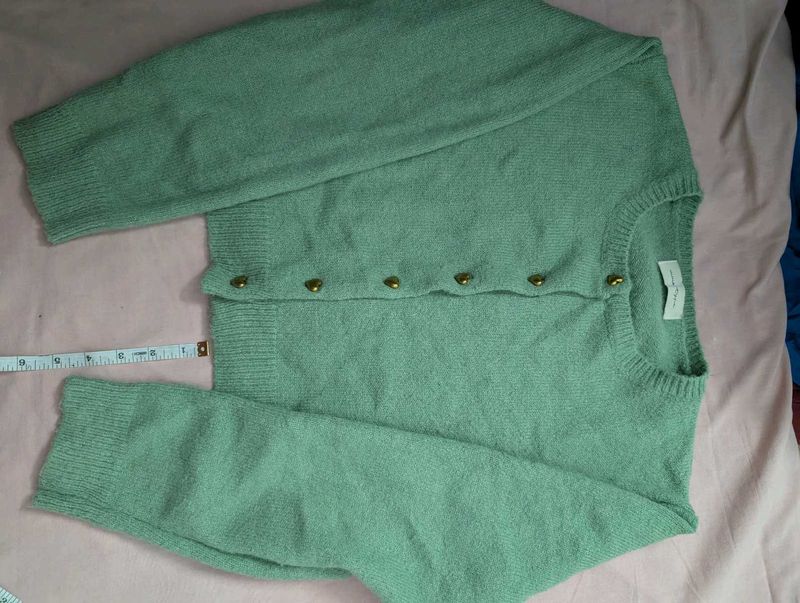 Mint Green Cardigan with Heart Buttons