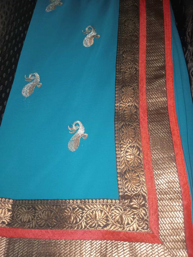 Blue Embroidered Saree with  Border