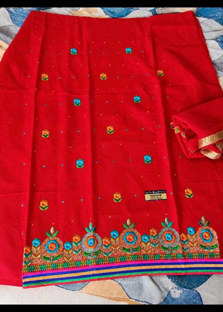 Red Embroidered unstitched  Dress Material ♥️🍒