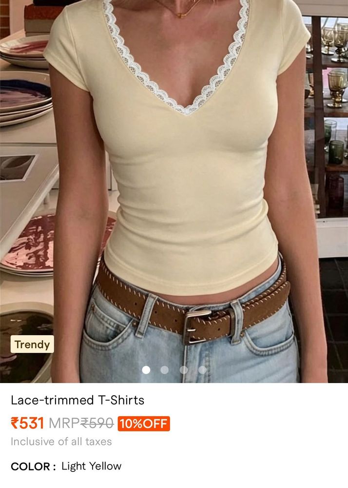 pastel yellow lace V-Neck savana top
