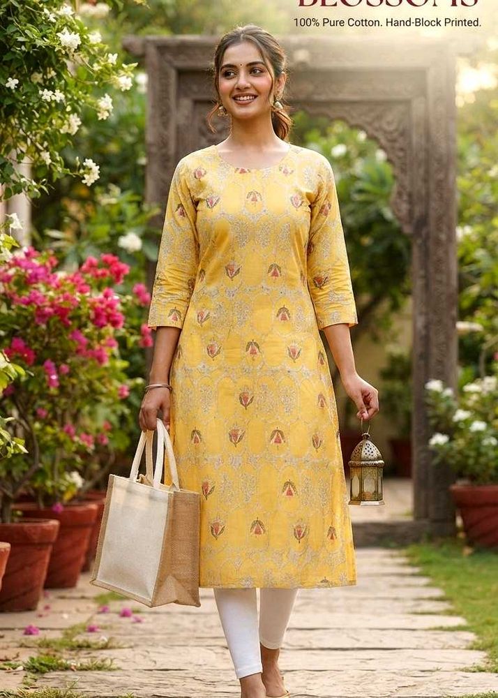 Yellow Hand-Block Printed Kurta