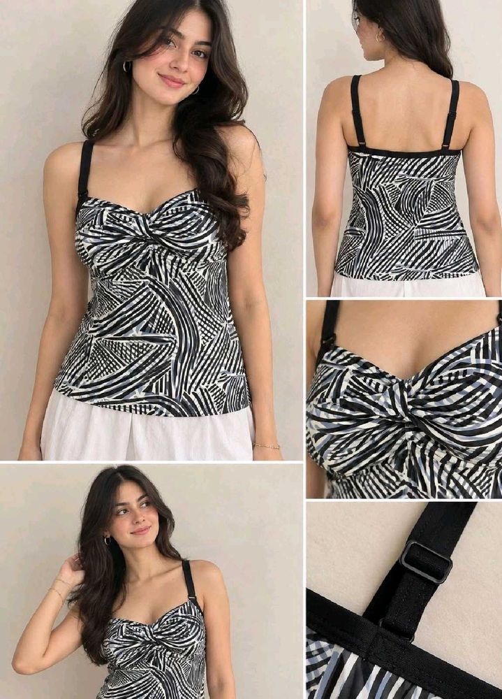 Chic Black &amp; White Abstract Print Tank Top