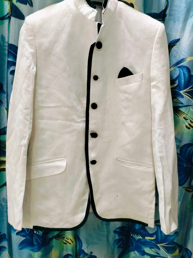 White Nehru Jacket with Black Trim