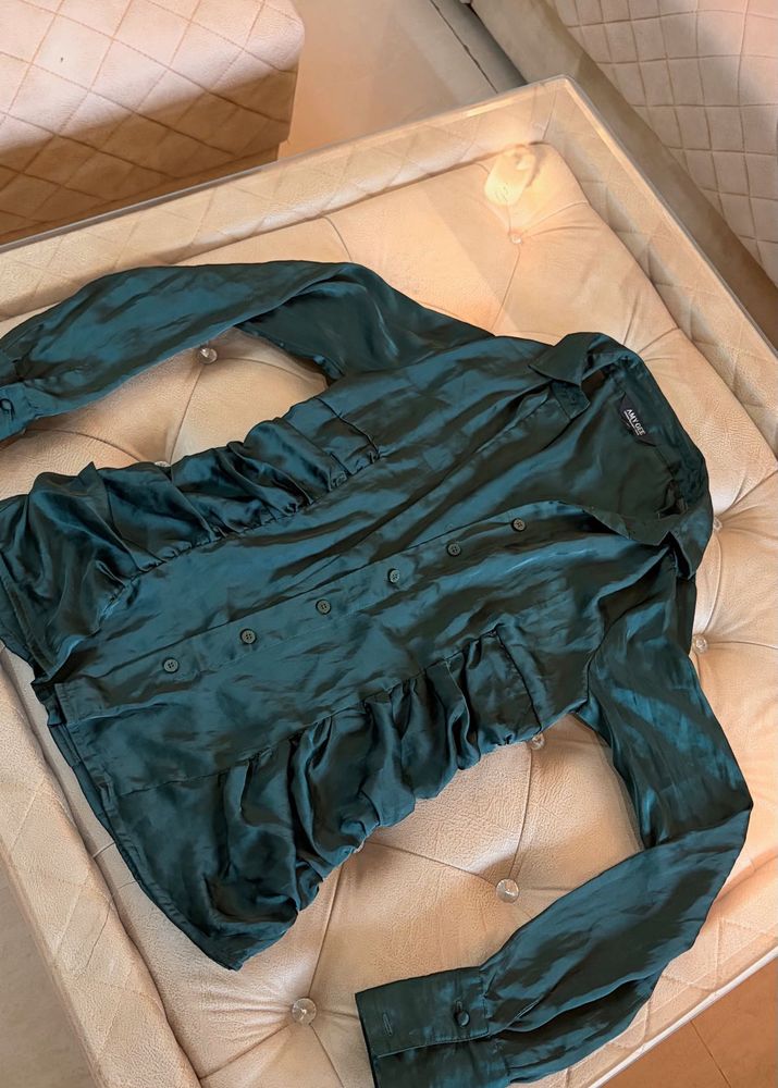 Chic Ruched Satin Button-Up Shirt