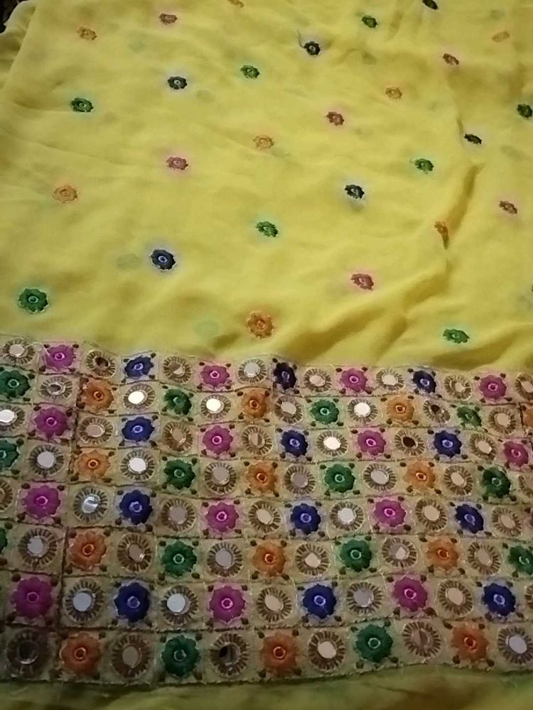 Vibrant Yellow cloth with Mirror Work