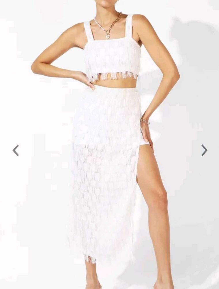 White Fringe Two-Piece Set