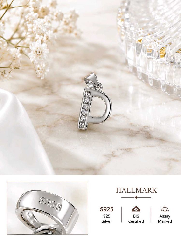 Sterling Silver Initial 'P' Pendant wth hallmark