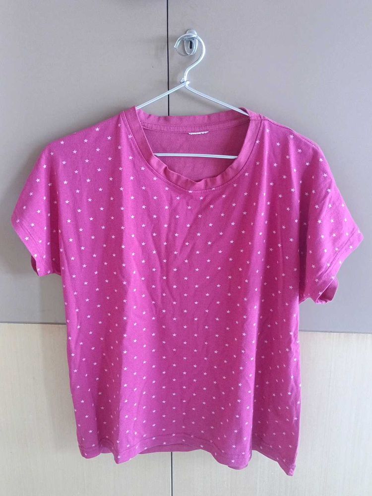 Starry Printed Pink T-Shirt for Women