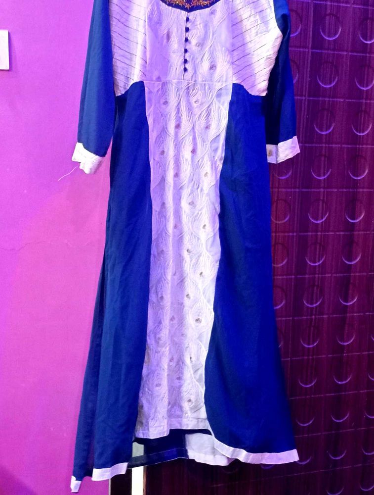Blue and White Peacock Kurta